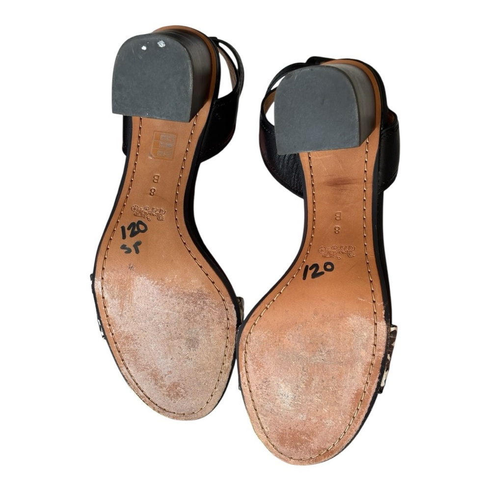 Coach Paige Leather 3” block Heel Open Toe Black snakeskin pattern | Size 8 B - Picture 10 of 14